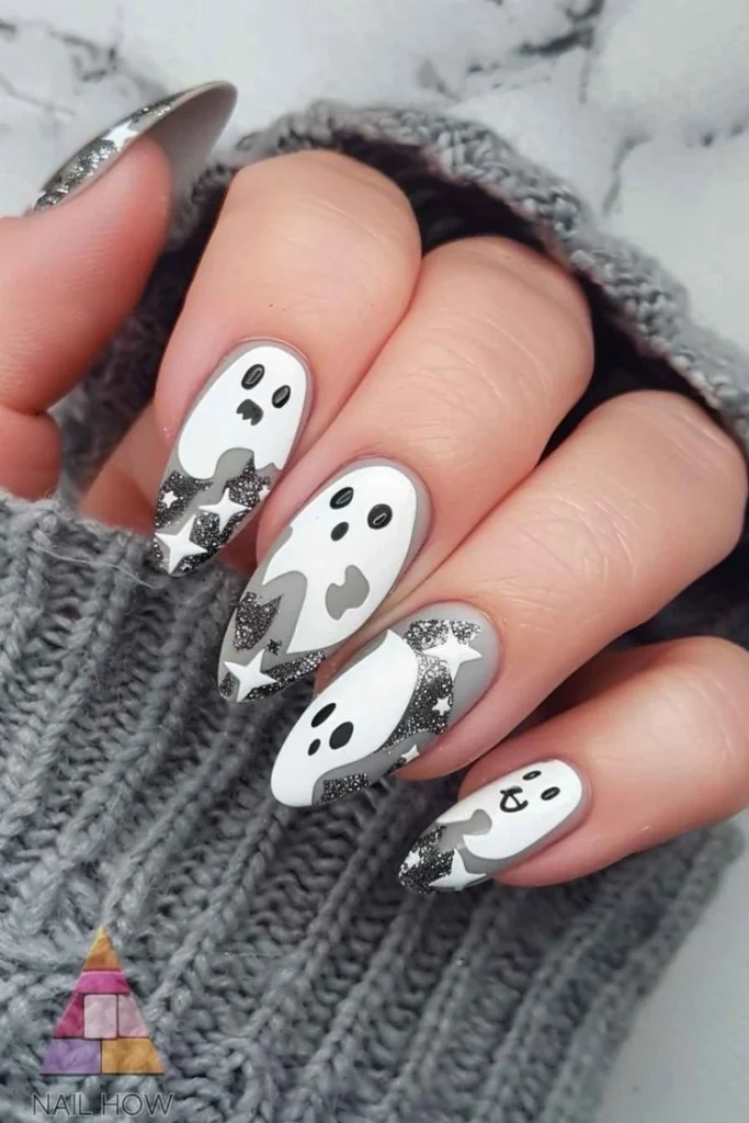 Silver Star Ghost Coffin Nails