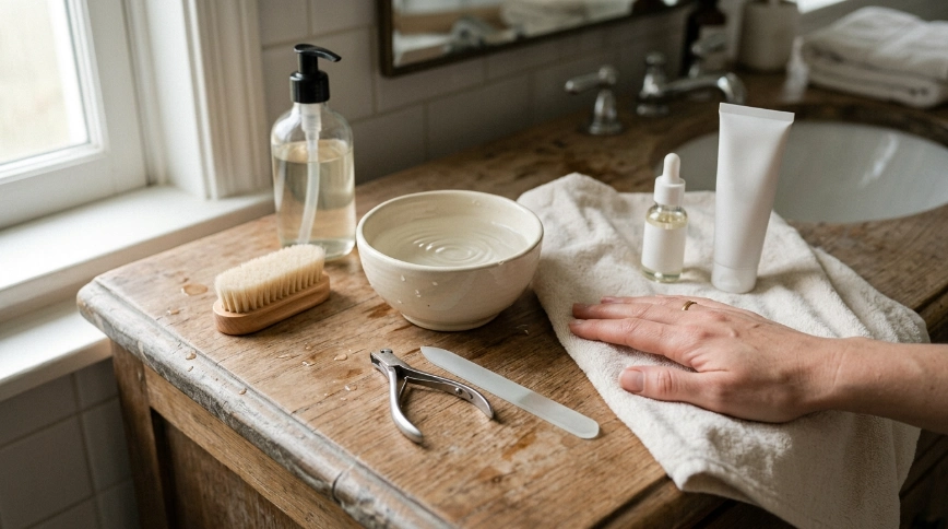 What do you need to clean your nails at home?