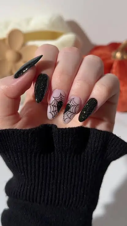 Black Glitter Spiderweb Almonds