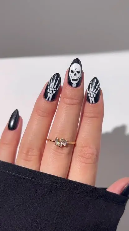 Black Skeleton Hand Nails