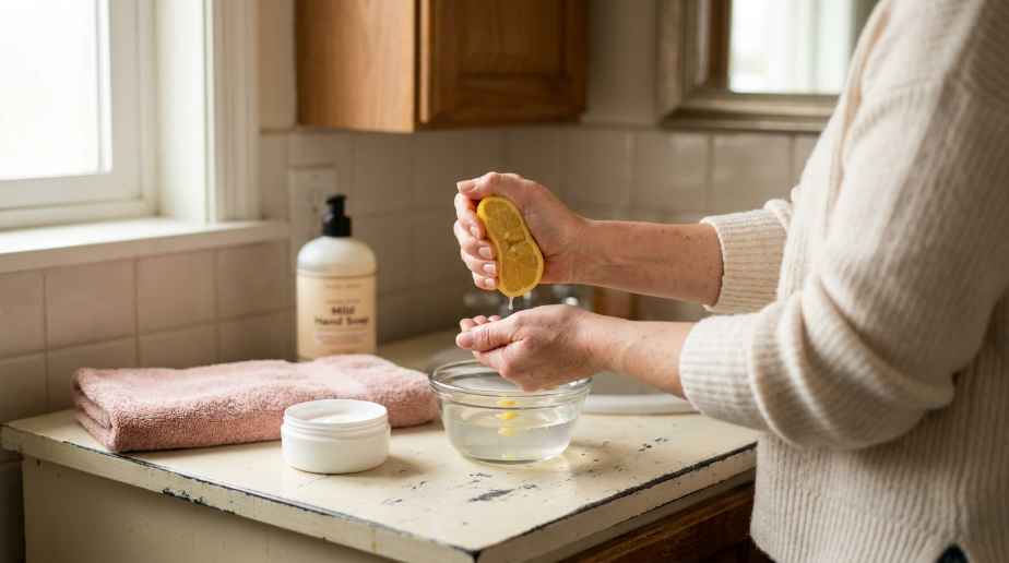 What is the safest way to try lemon juice on stained nails?
