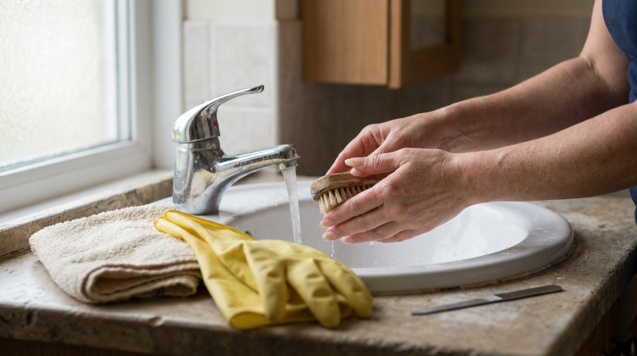 How can you keep dirt from collecting under your nails?